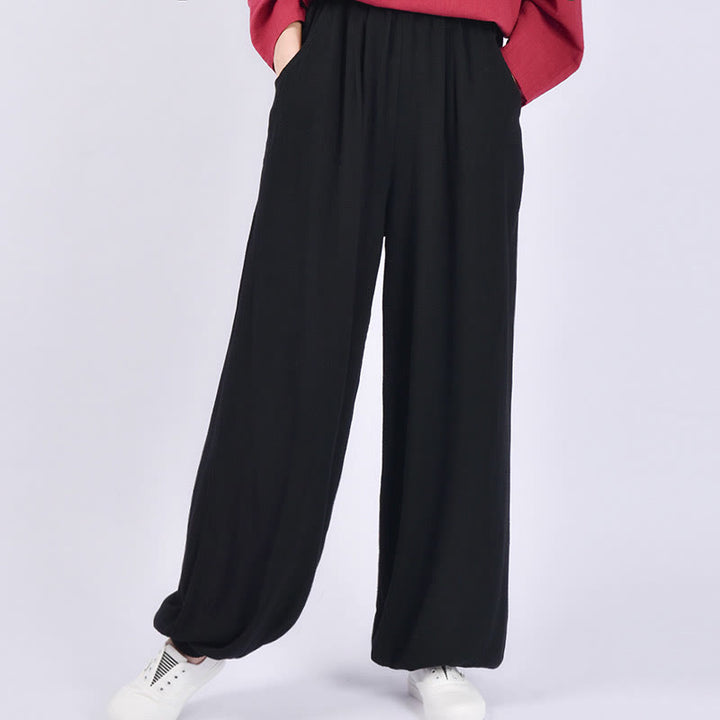Buddha Stones Casual Plain Loose con tasche - Nero - US6， UK/AU10，EU38 (L) - image 12