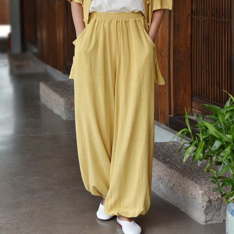 Buddha Stones Casual Plain Loose con tasche