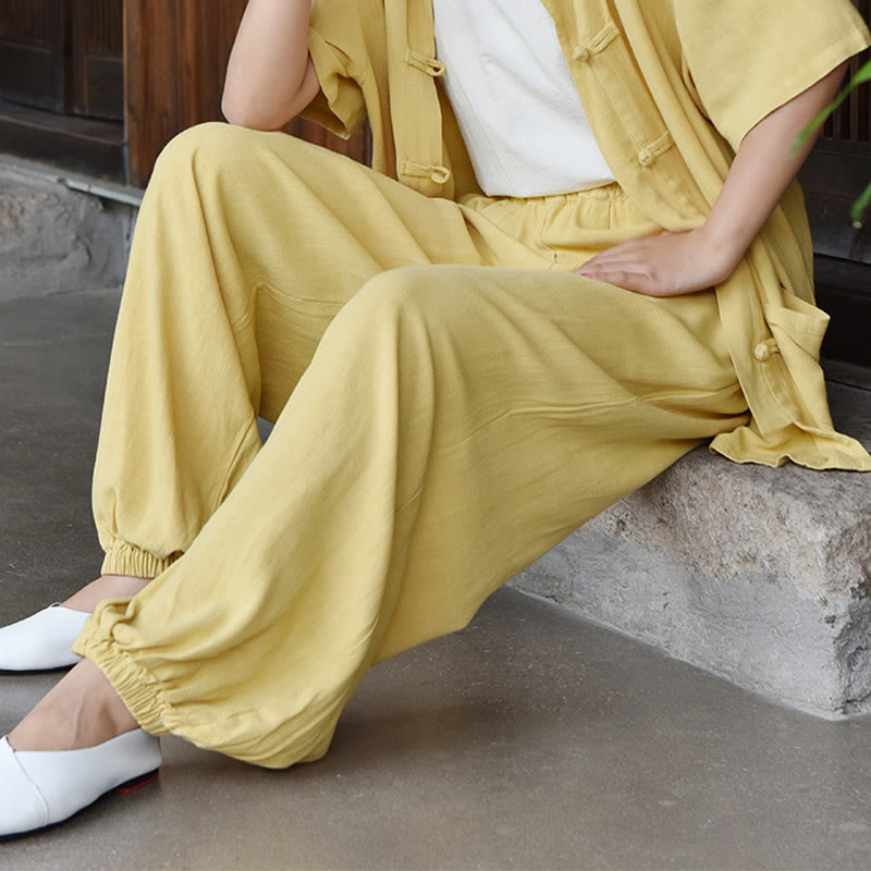 Buddha Stones Casual Plain Loose con tasche