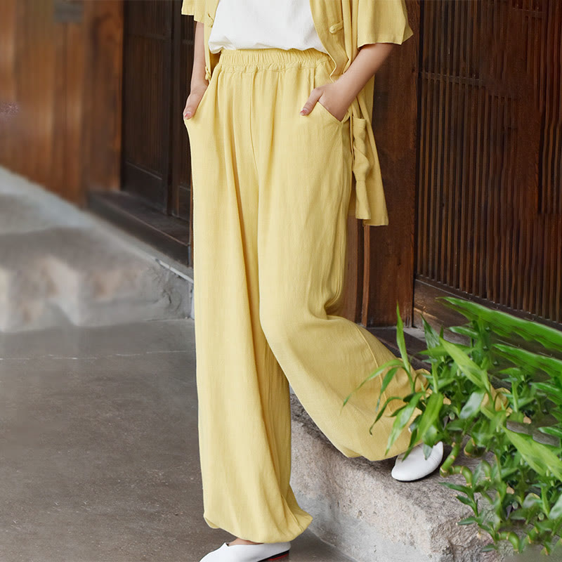 Buddha Stones Casual Plain Loose con tasche