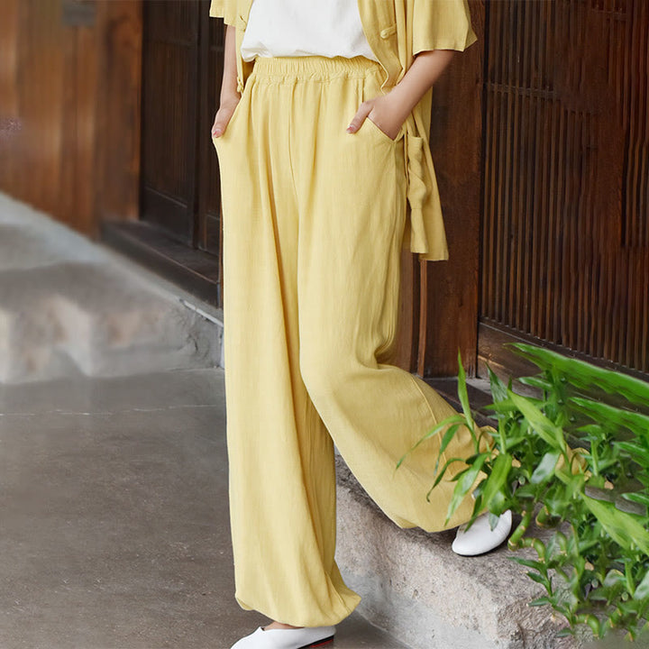 Buddha Stones Casual Plain Loose con tasche