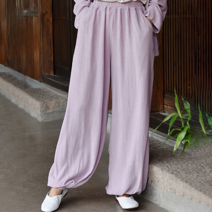 Buddha Stones Casual Plain Loose con tasche