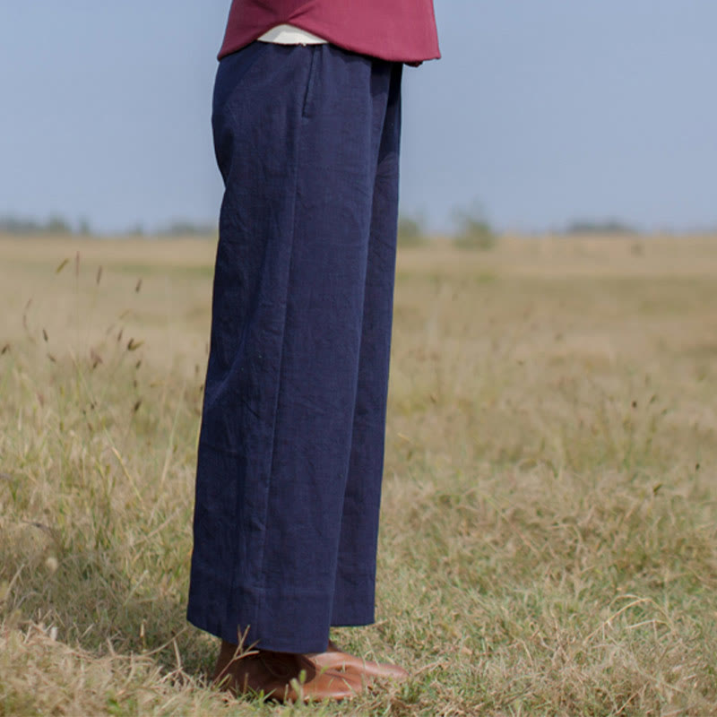 Pantaloni larghi da donna in ramiè con tasche, casual e semplici, Buddha Stones
