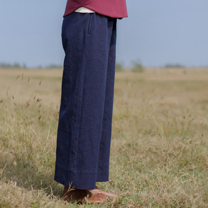 Pantaloni larghi da donna in ramiè con tasche, casual e semplici, Buddha Stones