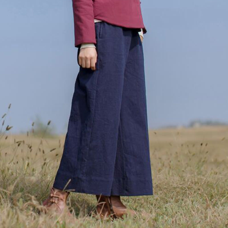 Pantaloni larghi da donna in ramiè con tasche, casual e semplici, Buddha Stones