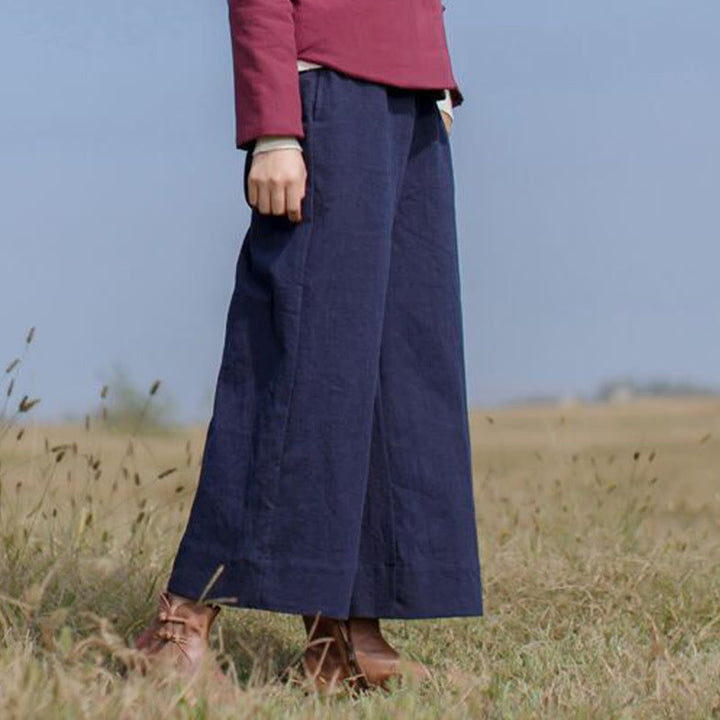 Pantaloni larghi da donna in ramiè con tasche, casual e semplici, Buddha Stones