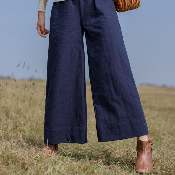 Pantaloni larghi da donna in ramiè con tasche, casual e semplici, Buddha Stones