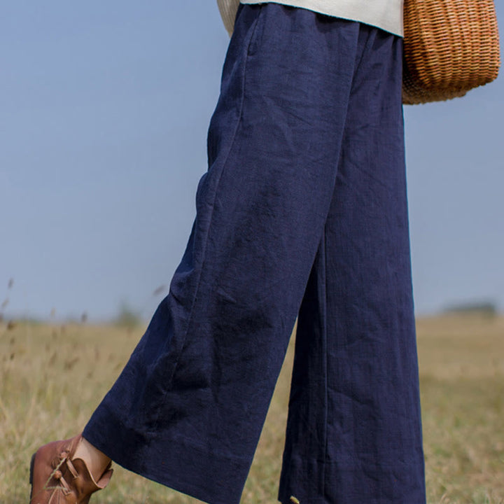 Pantaloni larghi da donna in ramiè con tasche, casual e semplici, Buddha Stones