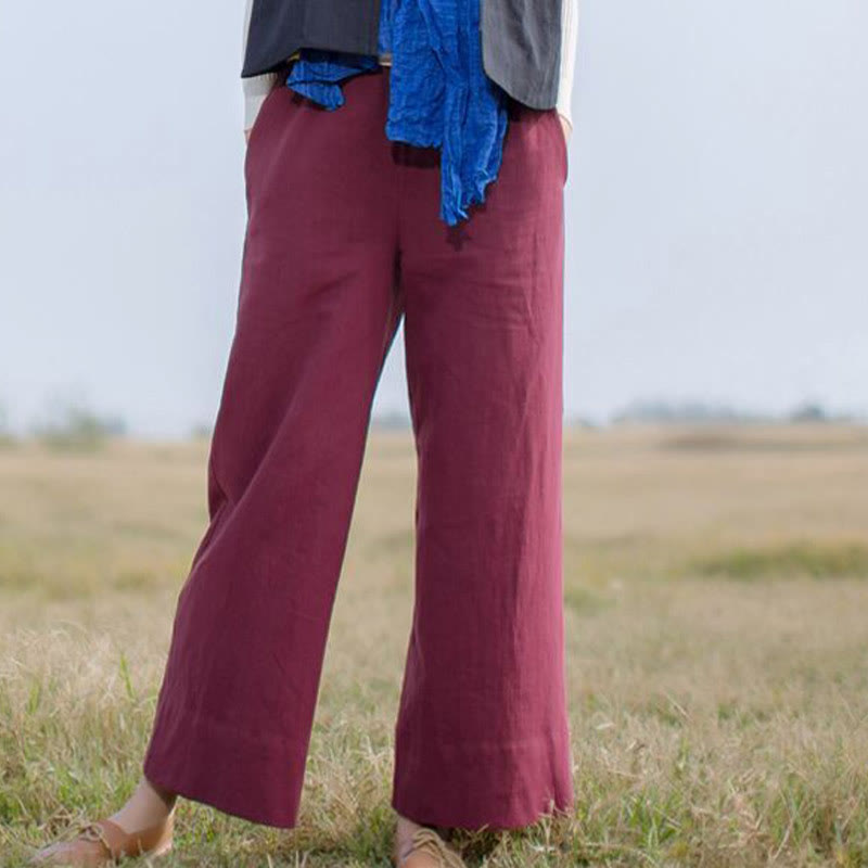 Pantaloni larghi da donna in ramiè con tasche, casual e semplici, Buddha Stones