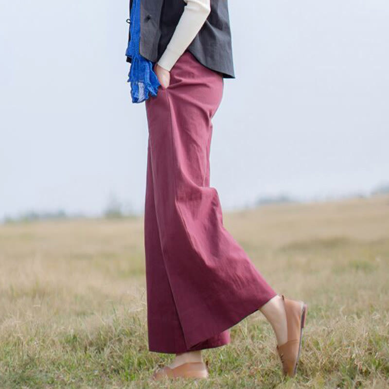 Pantaloni larghi da donna in ramiè con tasche, casual e semplici, Buddha Stones