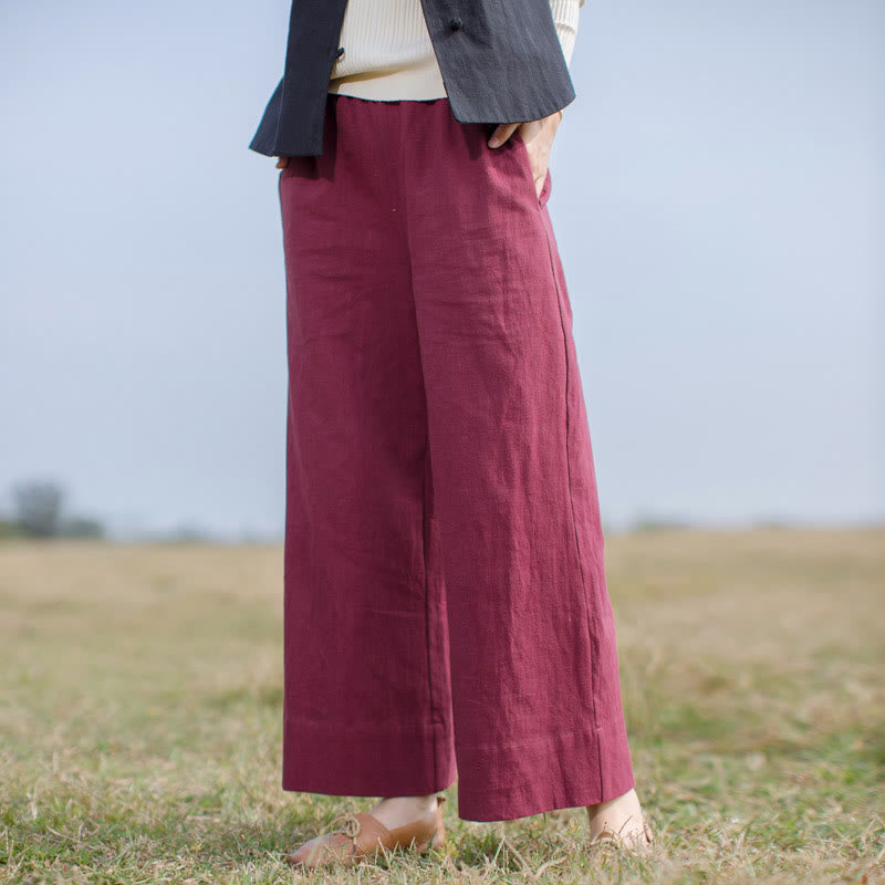 Pantaloni larghi da donna in ramiè con tasche, casual e semplici, Buddha Stones