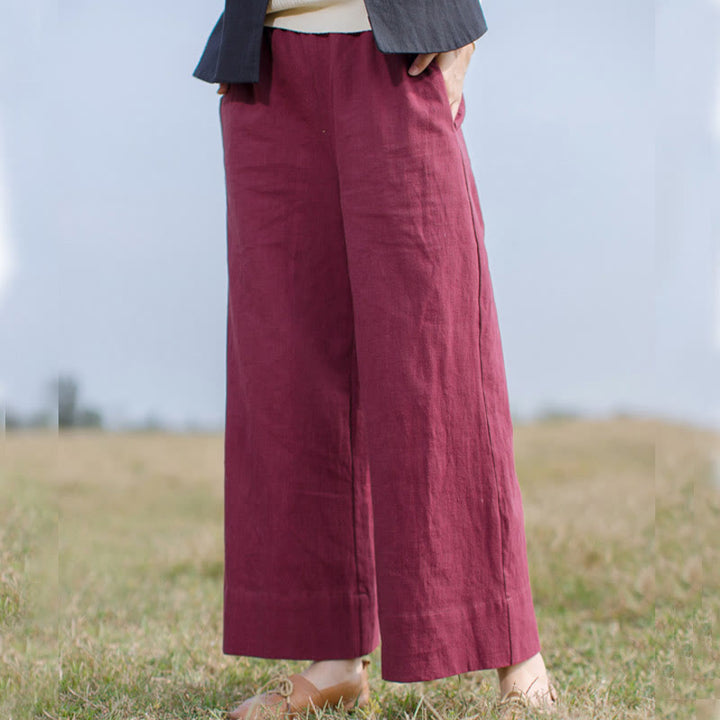 Pantaloni larghi da donna in ramiè con tasche, casual e semplici, Buddha Stones - Rosso Indiano - US6， UK/AU10，EU38 (L) - image 8
