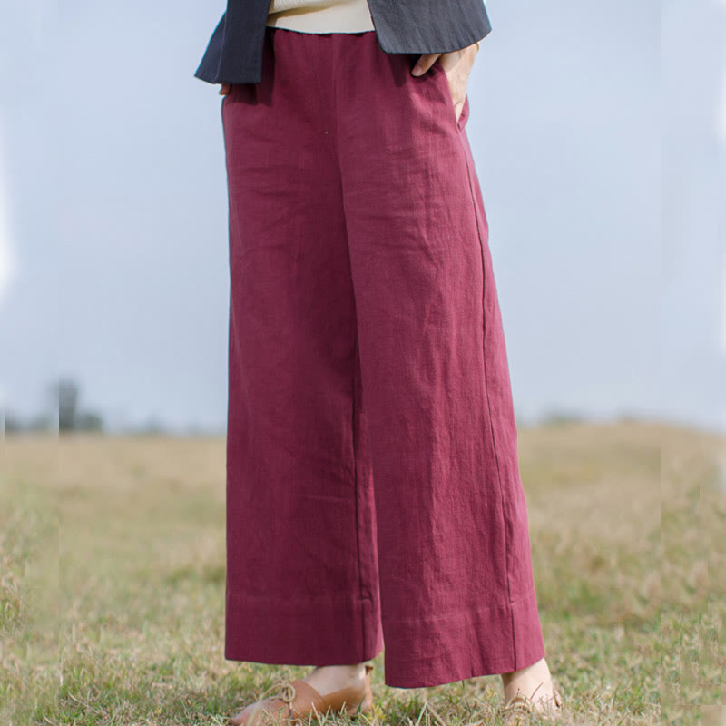 Pantaloni larghi da donna in ramiè con tasche, casual e semplici, Buddha Stones