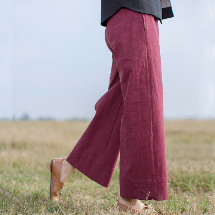 Pantaloni larghi da donna in ramiè con tasche, casual e semplici, Buddha Stones