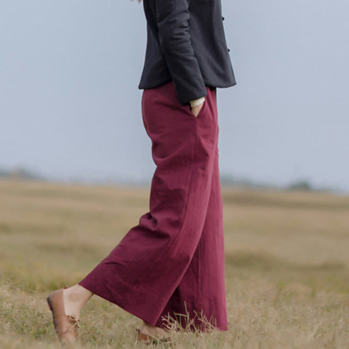 Pantaloni larghi da donna in ramiè con tasche, casual e semplici, Buddha Stones