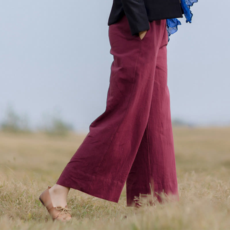 Pantaloni larghi da donna in ramiè con tasche, casual e semplici, Buddha Stones