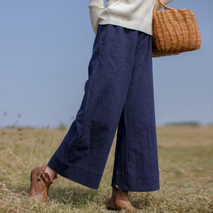 Pantaloni larghi da donna in ramiè con tasche, casual e semplici, Buddha Stones