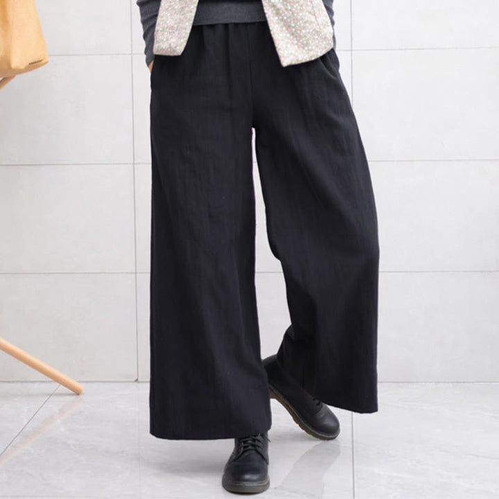 Pantaloni larghi da donna in ramiè con tasche, casual e semplici, Buddha Stones
