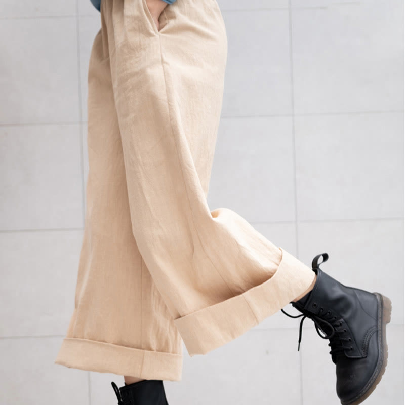 Pantaloni larghi da donna in ramiè con tasche, casual e semplici, Buddha Stones