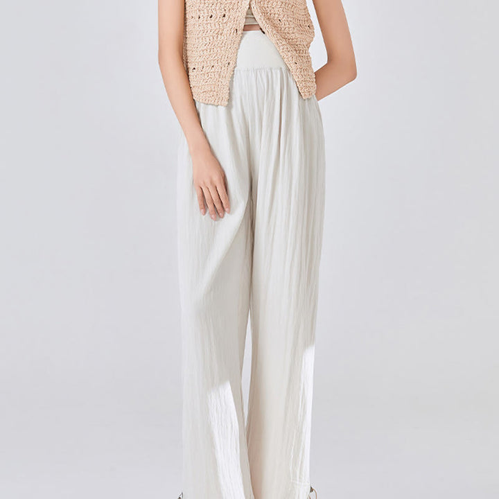 Pantaloni larghi in viscosa da Buddha Stones con tasche, casual, semplici, larghi e elastici, con supporto per la pancia