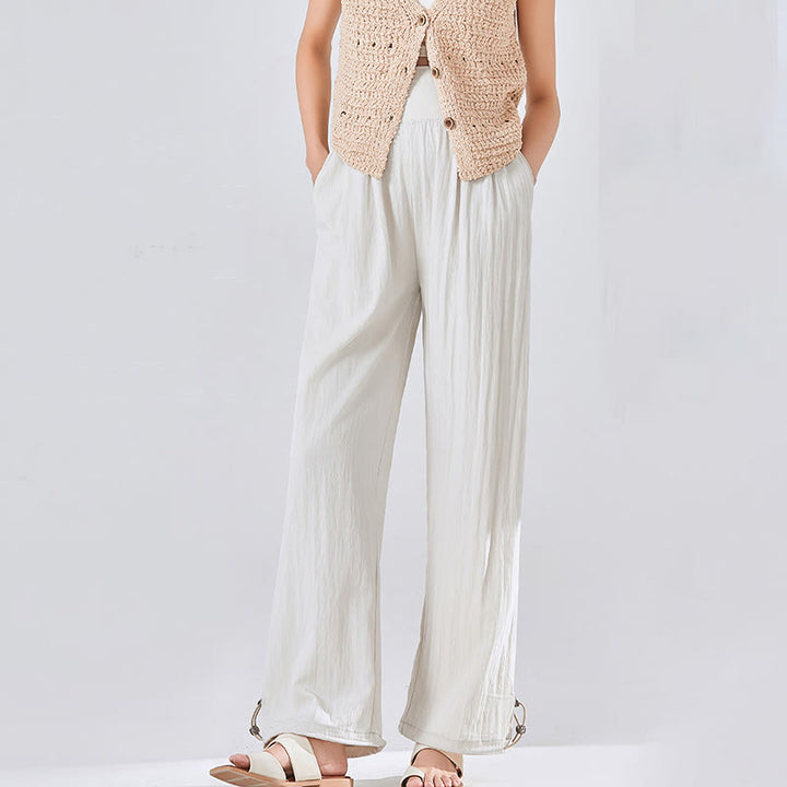 Pantaloni larghi in viscosa da Buddha Stones con tasche, casual, semplici, larghi e elastici, con supporto per la pancia