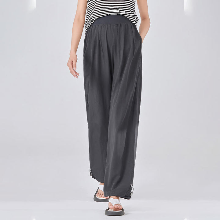 Pantaloni larghi in viscosa da Buddha Stones con tasche, casual, semplici, larghi e elastici, con supporto per la pancia