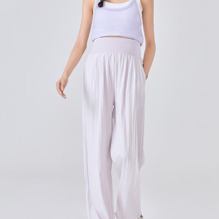 Pantaloni larghi in viscosa da Buddha Stones con tasche, casual, semplici, larghi e elastici, con supporto per la pancia