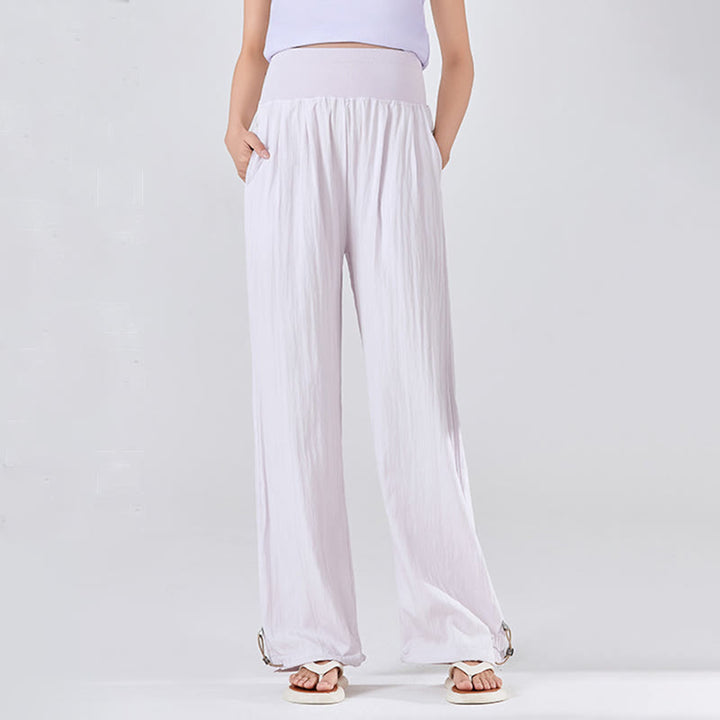 Pantaloni larghi in viscosa da Buddha Stones con tasche, casual, semplici, larghi e elastici, con supporto per la pancia