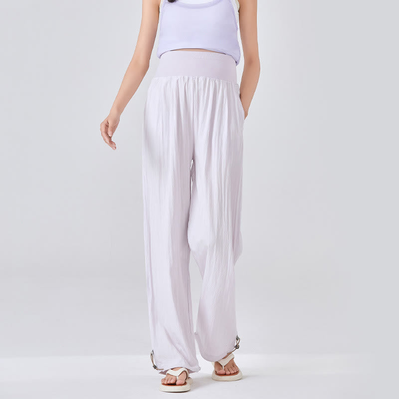 Pantaloni larghi in viscosa da Buddha Stones con tasche, casual, semplici, larghi e elastici, con supporto per la pancia