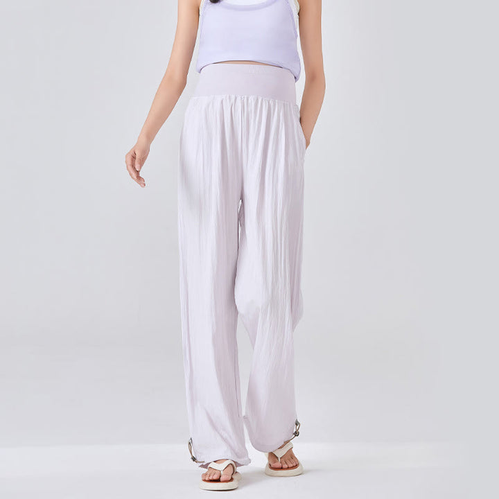 Pantaloni larghi in viscosa da Buddha Stones con tasche, casual, semplici, larghi e elastici, con supporto per la pancia