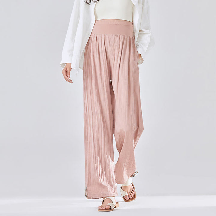 Pantaloni larghi in viscosa da Buddha Stones con tasche, casual, semplici, larghi e elastici, con supporto per la pancia