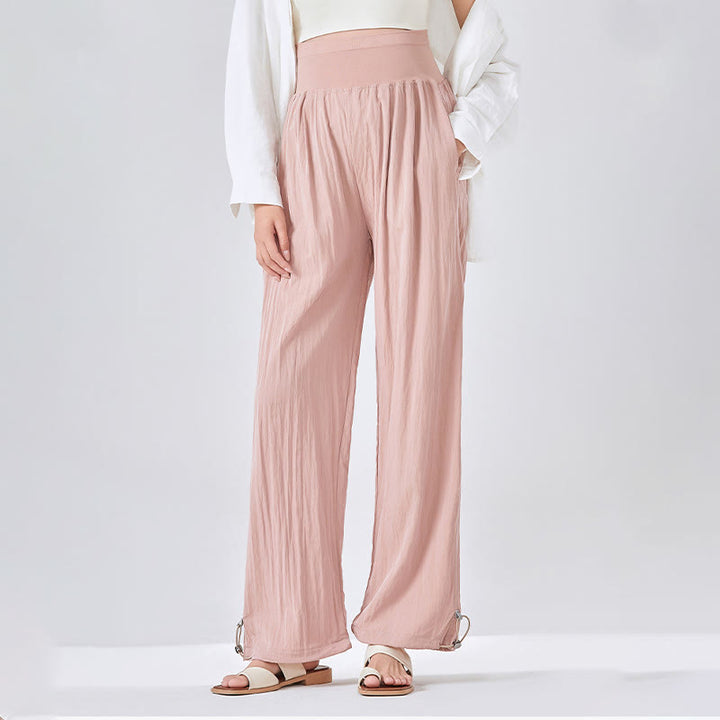 Pantaloni larghi in viscosa da Buddha Stones con tasche, casual, semplici, larghi e elastici, con supporto per la pancia