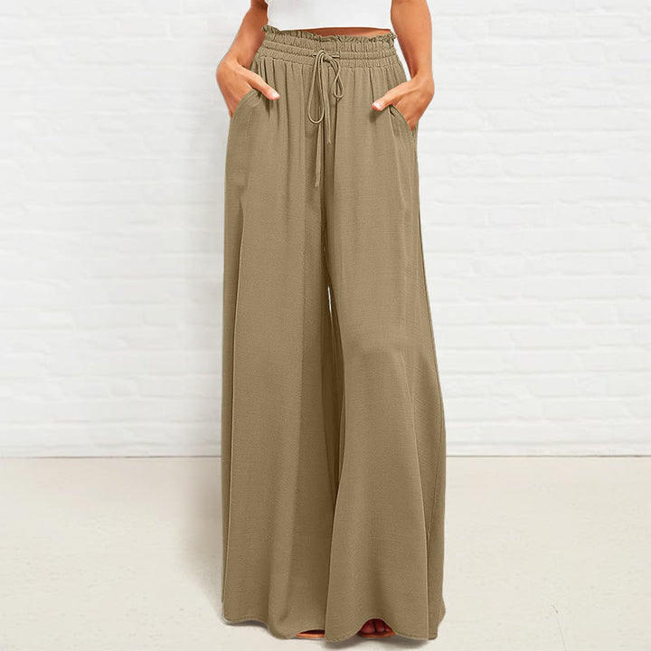 Pantaloni larghi da donna in poliestere con tasche, casual, elastici, a vita alta, semplici, Buddha Stones