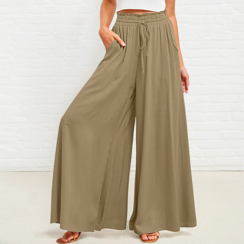 Pantaloni larghi da donna in poliestere con tasche, casual, elastici, a vita alta, semplici, Buddha Stones