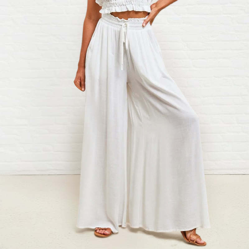 Pantaloni larghi da donna in poliestere con tasche, casual, elastici, a vita alta, semplici, Buddha Stones