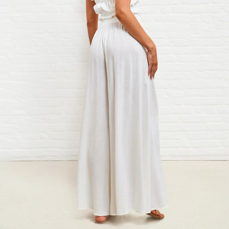 Pantaloni larghi da donna in poliestere con tasche, casual, elastici, a vita alta, semplici, Buddha Stones