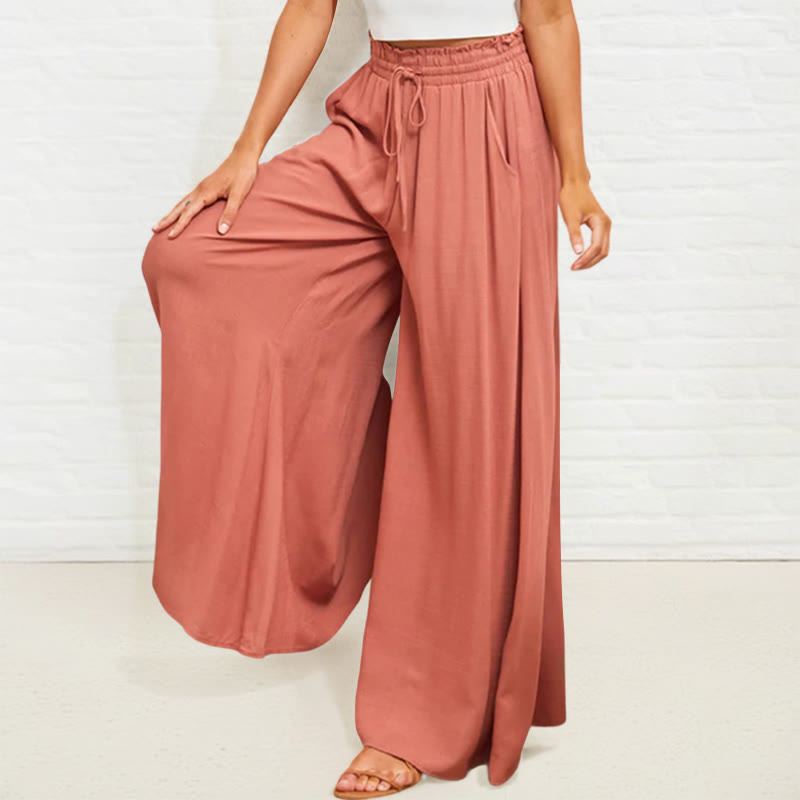 Pantaloni larghi da donna in poliestere con tasche, casual, elastici, a vita alta, semplici, Buddha Stones