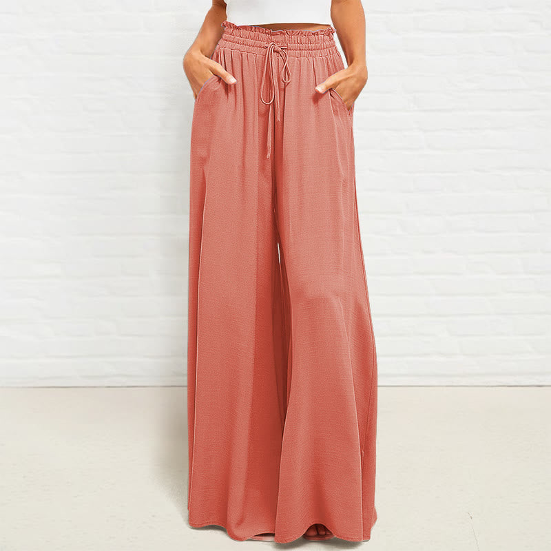 Pantaloni larghi da donna in poliestere con tasche, casual, elastici, a vita alta, semplici, Buddha Stones