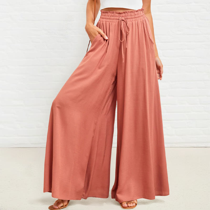 Pantaloni larghi da donna in poliestere con tasche, casual, elastici, a vita alta, semplici, Buddha Stones