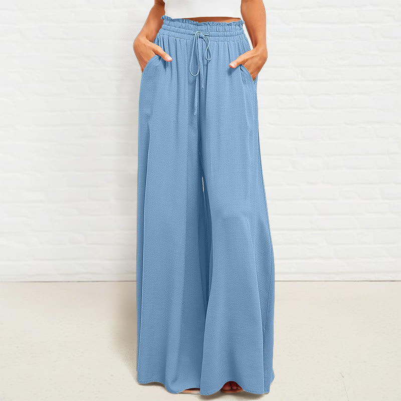 Pantaloni larghi da donna in poliestere con tasche, casual, elastici, a vita alta, semplici, Buddha Stones