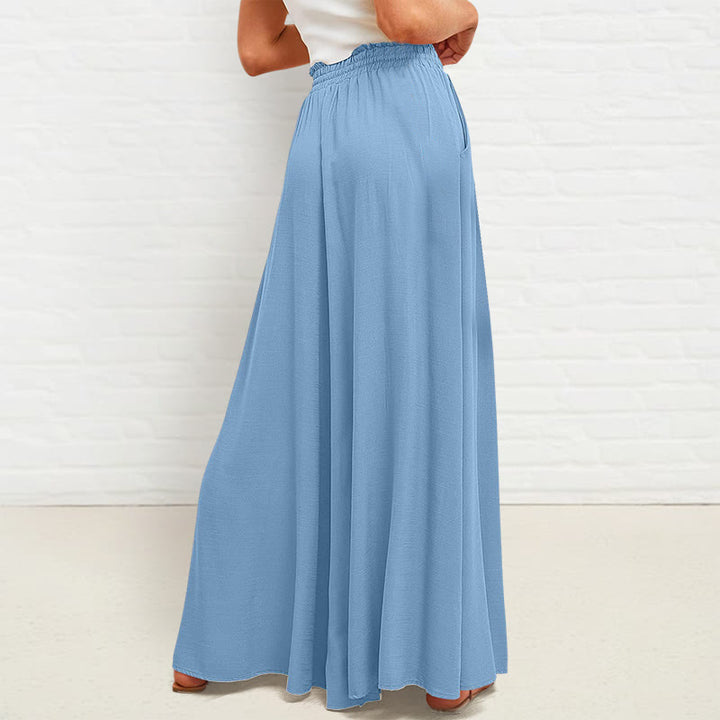 Pantaloni larghi da donna in poliestere con tasche, casual, elastici, a vita alta, semplici, Buddha Stones