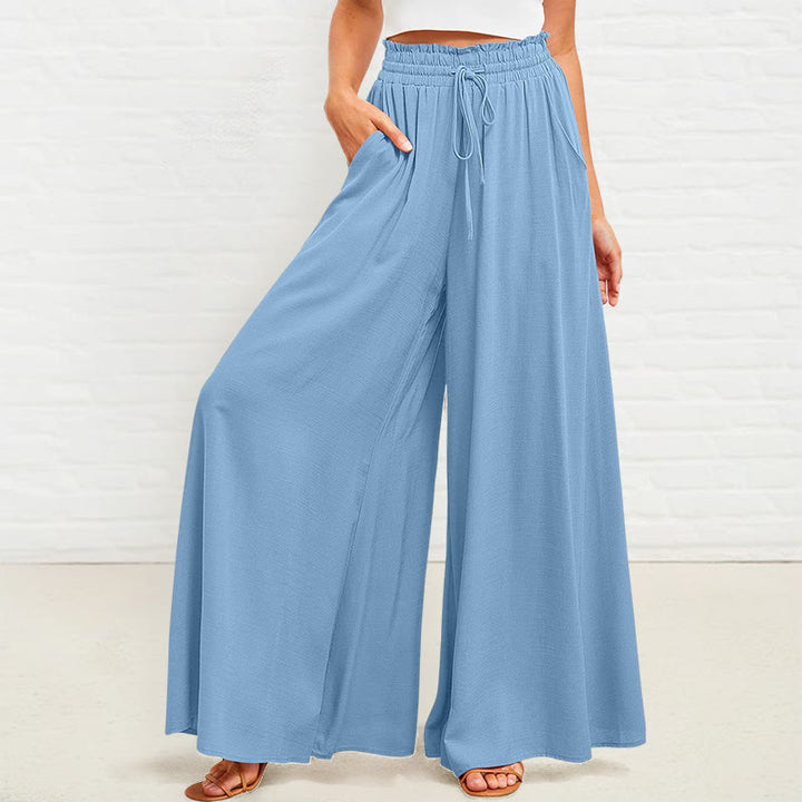 Pantaloni larghi da donna in poliestere con tasche, casual, elastici, a vita alta, semplici, Buddha Stones