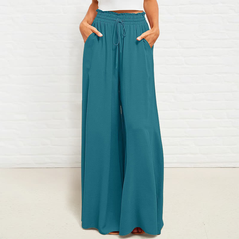 Pantaloni larghi da donna in poliestere con tasche, casual, elastici, a vita alta, semplici, Buddha Stones
