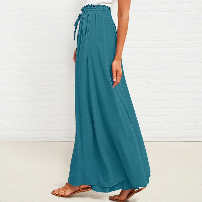 Pantaloni larghi da donna in poliestere con tasche, casual, elastici, a vita alta, semplici, Buddha Stones