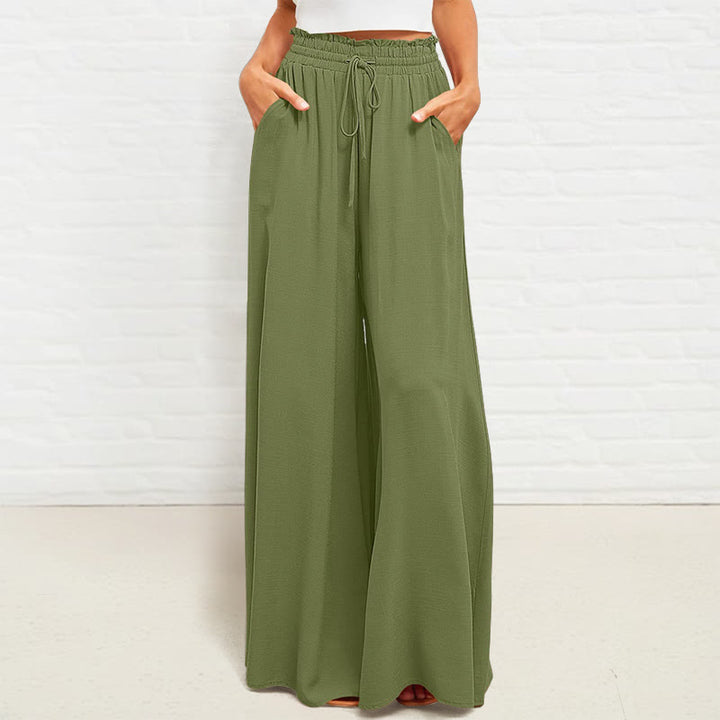 Pantaloni larghi da donna in poliestere con tasche, casual, elastici, a vita alta, semplici, Buddha Stones