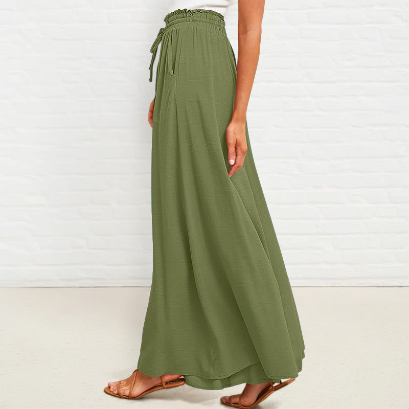 Pantaloni larghi da donna in poliestere con tasche, casual, elastici, a vita alta, semplici, Buddha Stones