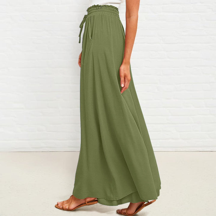 Pantaloni larghi da donna in poliestere con tasche, casual, elastici, a vita alta, semplici, Buddha Stones