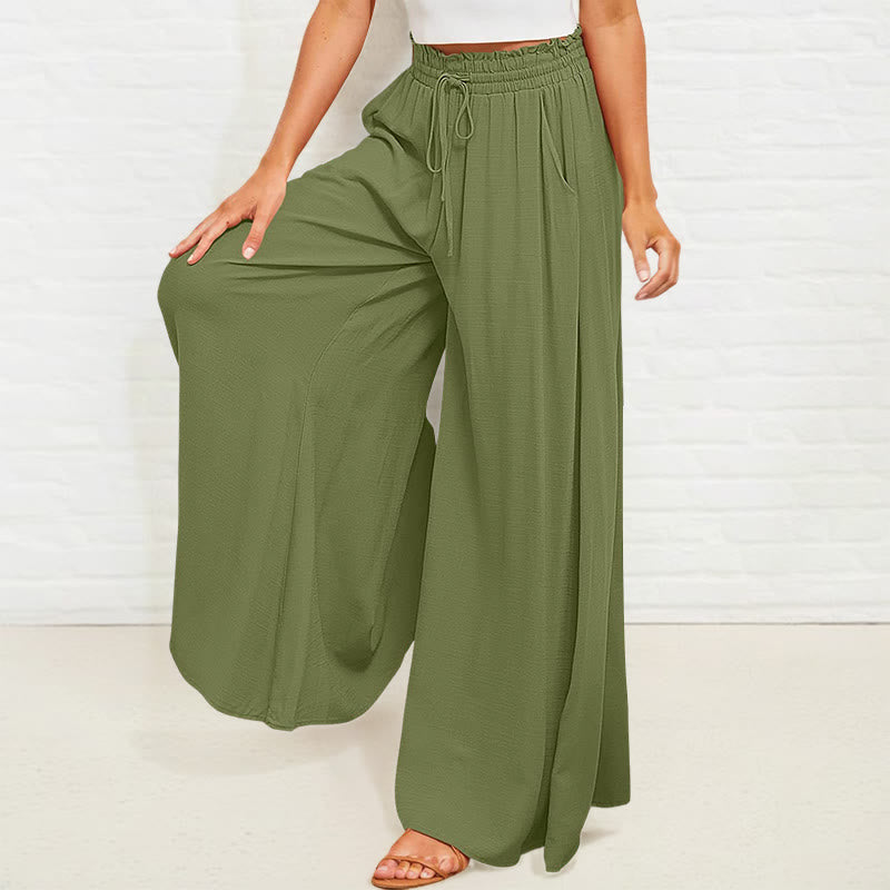 Pantaloni larghi da donna in poliestere con tasche, casual, elastici, a vita alta, semplici, Buddha Stones