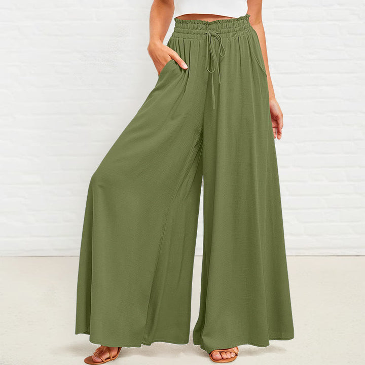 Pantaloni larghi da donna in poliestere con tasche, casual, elastici, a vita alta, semplici, Buddha Stones