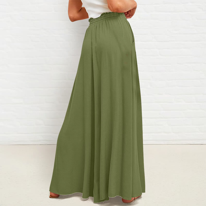 Pantaloni larghi da donna in poliestere con tasche, casual, elastici, a vita alta, semplici, Buddha Stones